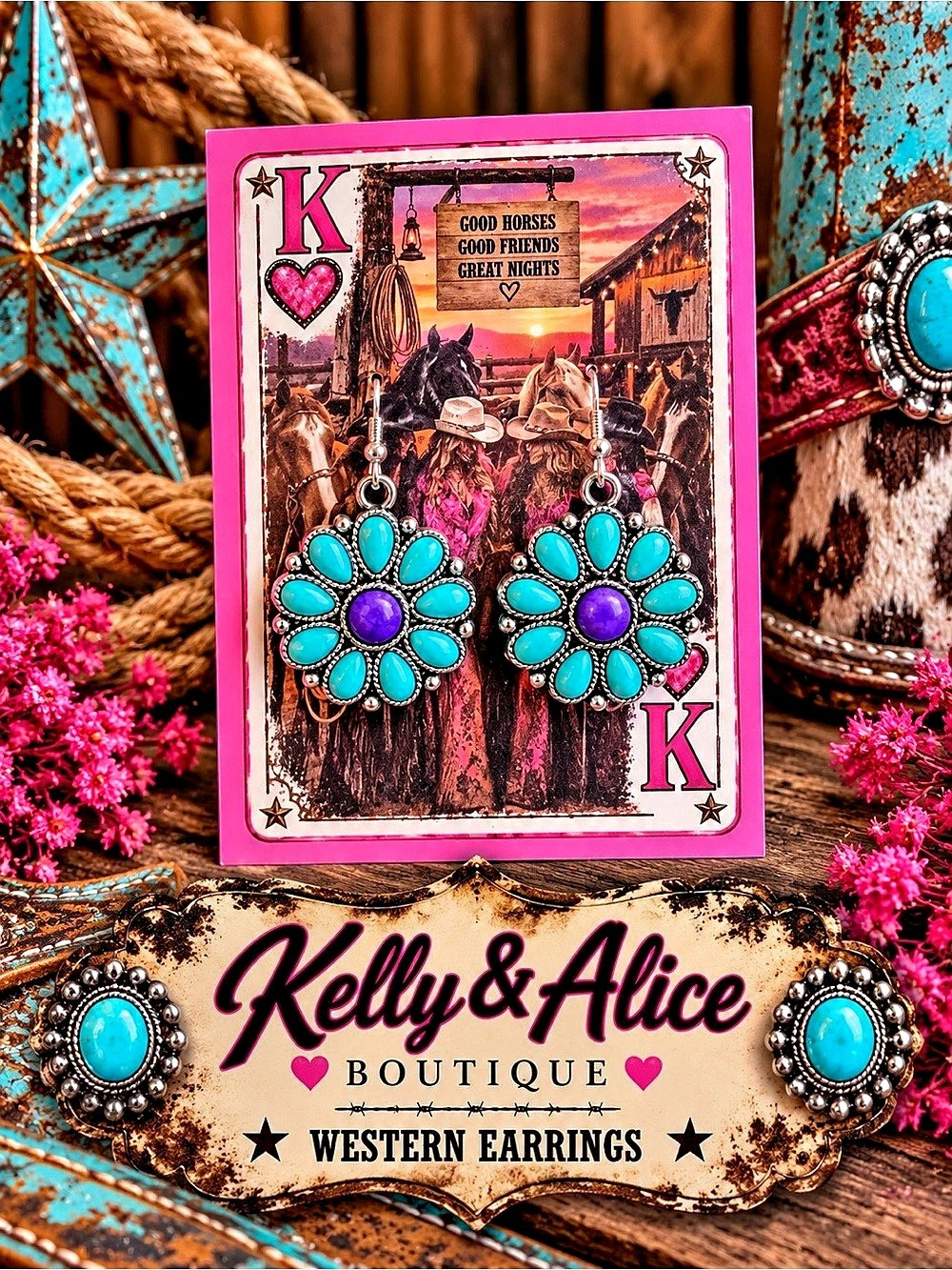Kelly & Alice Western Floral Turquoise Earrings